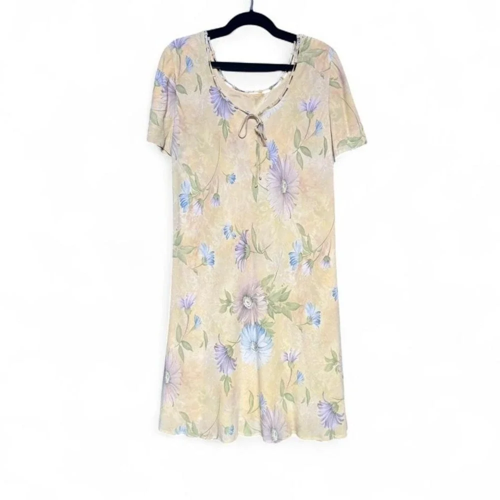 Vintage Floral Shift Dress Women's Size 16 Liz Claiborne Yellow Dainty Cottage - Picture 2 of 8